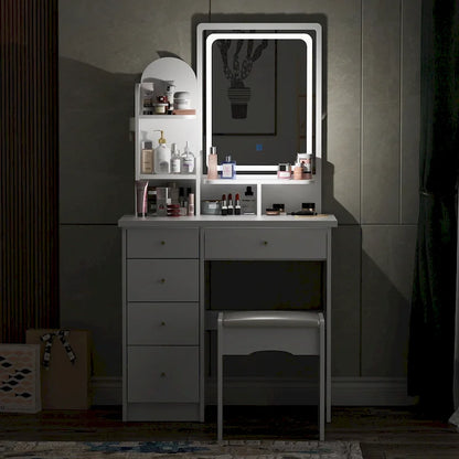 Timechee 31.5 Wide Makeup Vanity Set with Stool and Mirror