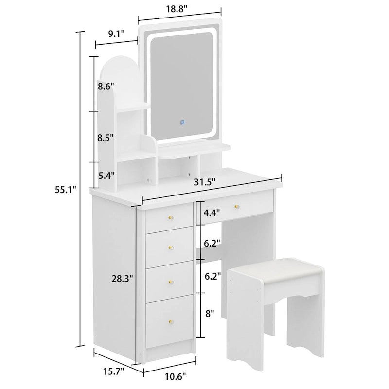 Timechee 31.5 Wide Makeup Vanity Set with Stool and Mirror