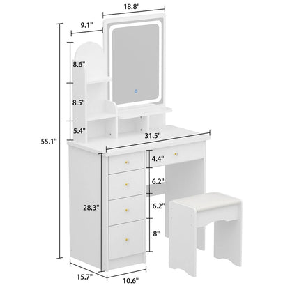 Timechee 31.5 Wide Makeup Vanity Set with Stool and Mirror