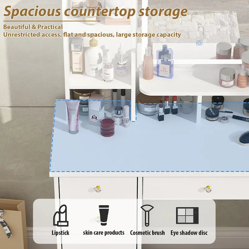 Timechee 31.5 Wide Makeup Vanity Set with Stool and Mirror