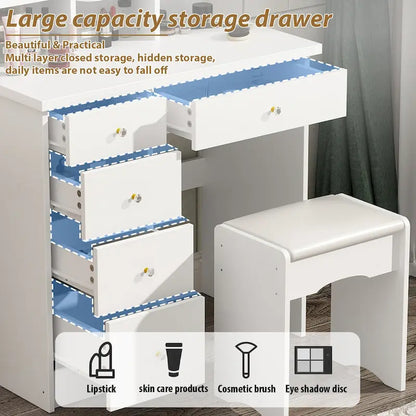 Timechee 31.5 Wide Makeup Vanity Set with Stool and Mirror