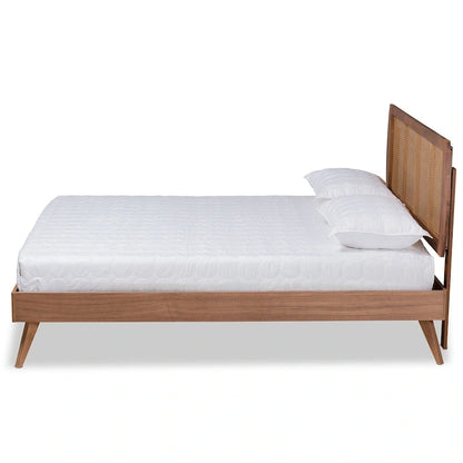 Asami Walnut Finished Wood and Synthetic Rattan Platform Bed