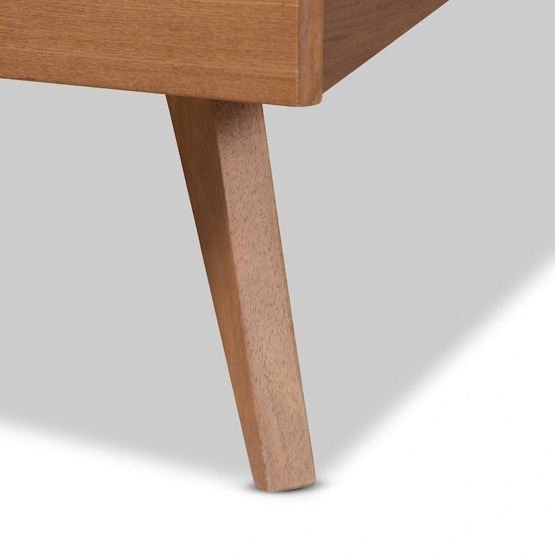 Asami Walnut Finished Wood and Synthetic Rattan Platform Bed