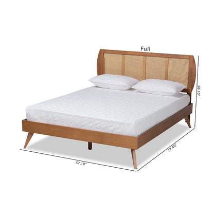 Asami Walnut Finished Wood and Synthetic Rattan Platform Bed