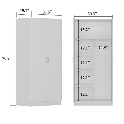 Kerrogee 5-Tier Wardrobe Armoire with 2-Door & Hanging Rod - 31.5L x 15.7W x 70.9H