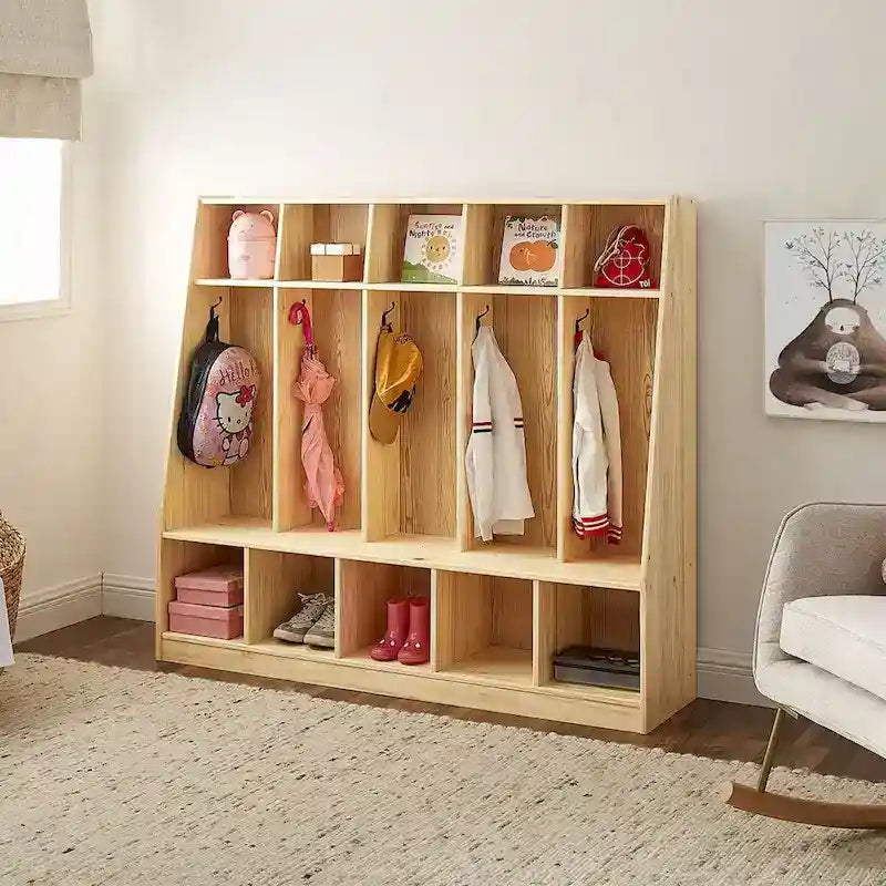 MUSHOMEINC 5-Section Classroom Coat Locker & Backpack Hanger, Daycare Cubby Coat Rack, Cubicle Coat Hanger, Mudroom Furniture