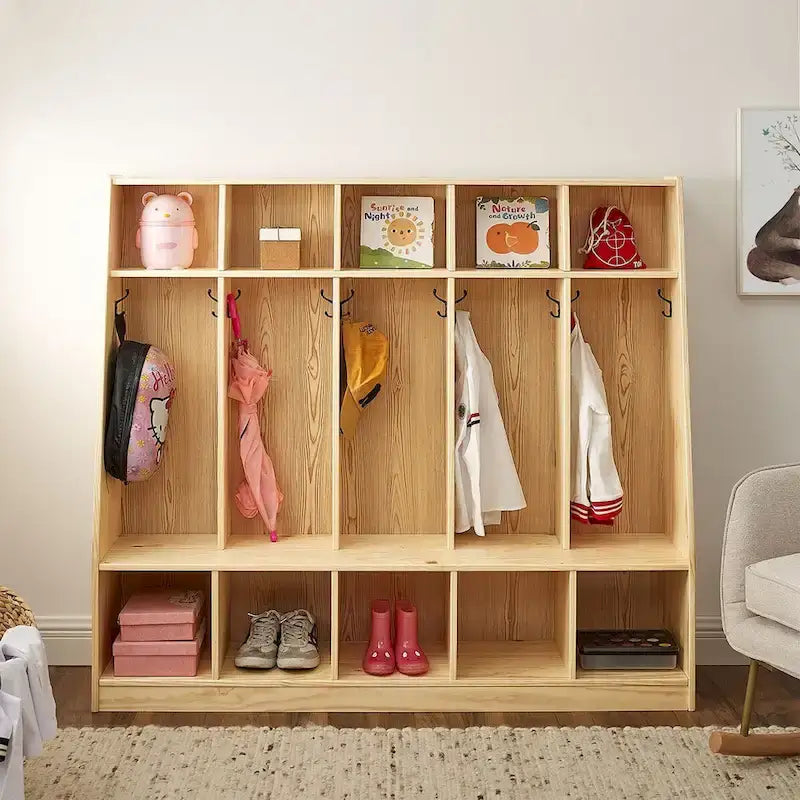 MUSHOMEINC 5-Section Classroom Coat Locker & Backpack Hanger, Daycare Cubby Coat Rack, Cubicle Coat Hanger, Mudroom Furniture