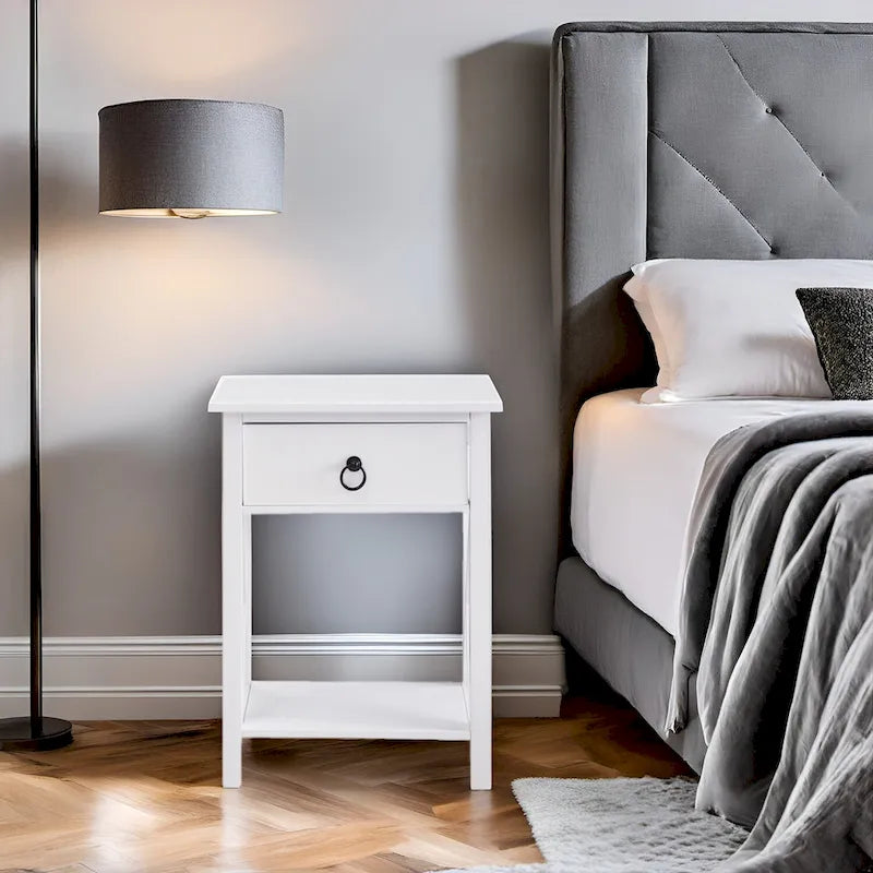 Wooden Nightstand Bedside Table with Drawer - Small Bedroom End Table for Bedrooms