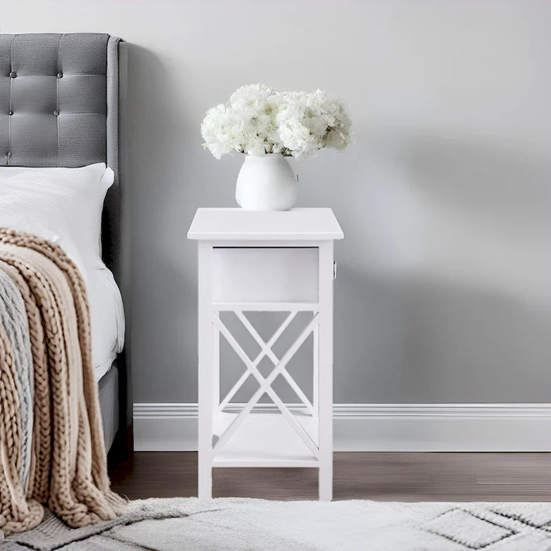 Wooden Nightstand Bedside Table with Drawer - Small Bedroom End Table for Bedrooms