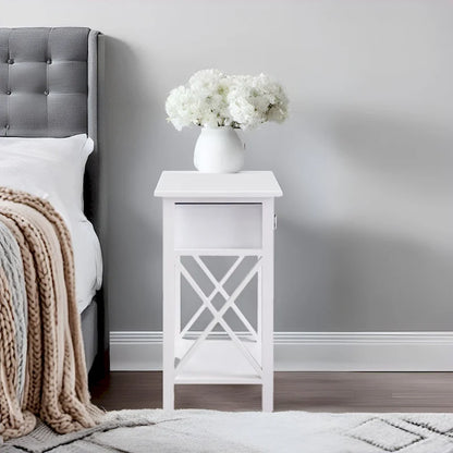 Wooden Nightstand Bedside Table with Drawer - Small Bedroom End Table for Bedrooms