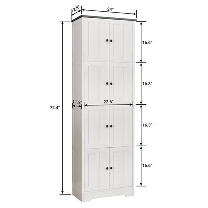 Tall Storage Cabinet with 8 Doors and 4 Shelves, Wall Storage Cabinet for Living Room, Kitchen, Office, Bedroom, Bathroom