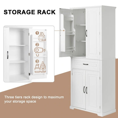 Bathroom Floor Cabinet, Freestanding Storage Cabinet with Doors and Drawer, Kitchen Cupboard with Adjustable Shelf