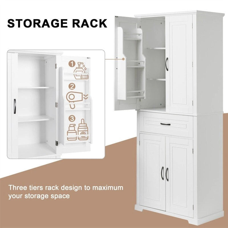Bathroom Floor Cabinet, Freestanding Storage Cabinet with Doors and Drawer, Kitchen Cupboard with Adjustable Shelf