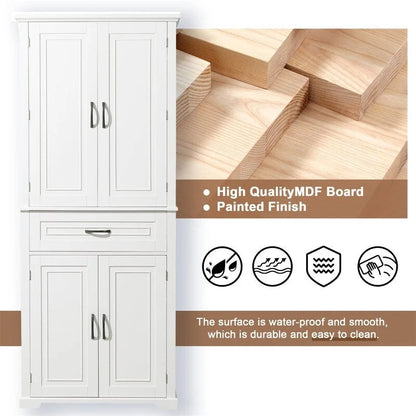 Bathroom Floor Cabinet, Freestanding Storage Cabinet with Doors and Drawer, Kitchen Cupboard with Adjustable Shelf