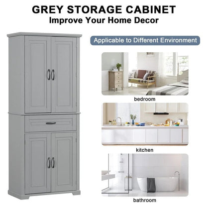 Bathroom Floor Cabinet, Freestanding Storage Cabinet with Doors and Drawer, Kitchen Cupboard with Adjustable Shelf