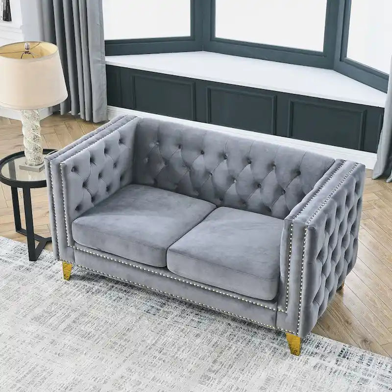 {Contact us for 3D modeling} Velvet Sofa for Living Room,Buttons Tufted Square Arm Couch, Modern Couch Upholstered Button and Me