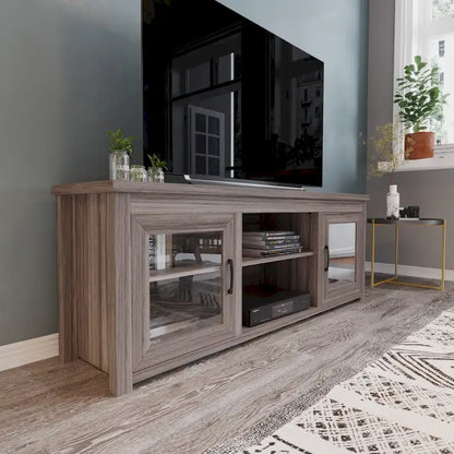 Classic TV Stand for up to 80 TVs-Glass Fronted Doors-Modern Finish - 65W x 16D x 23.625H