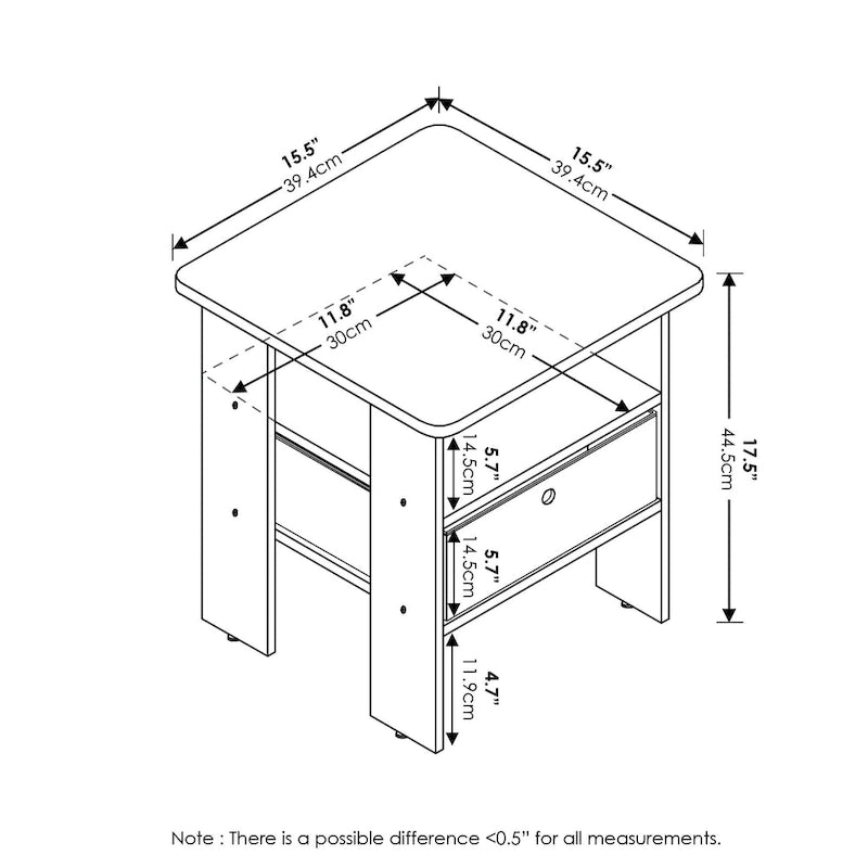Furinno Andrey End Table Nightstand with Bin Drawer, Sonoma Oak/Ivory