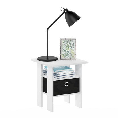 Furinno Andrey End Table Nightstand with Bin Drawer, Sonoma Oak/Ivory