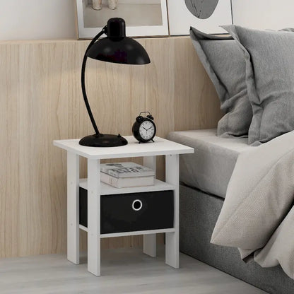 Furinno Andrey End Table Nightstand with Bin Drawer, Sonoma Oak/Ivory