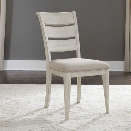 Farmhouse Reimagined Antique White Ladder Back Upholstered Side Chair (Set of 2)
