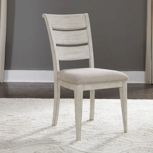 Farmhouse Reimagined Antique White Ladder Back Upholstered Side Chair (Set of 2)