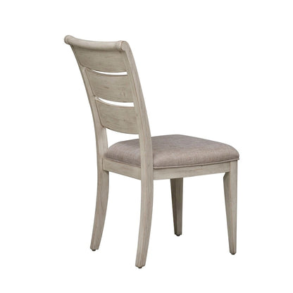 Farmhouse Reimagined Antique White Ladder Back Upholstered Side Chair (Set of 2)