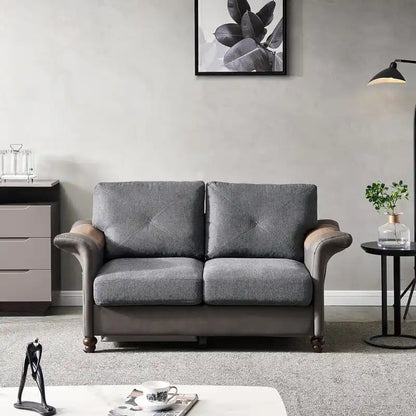 Linen Fabric Faux Leather Sofa with Two Removable Storage Boxes