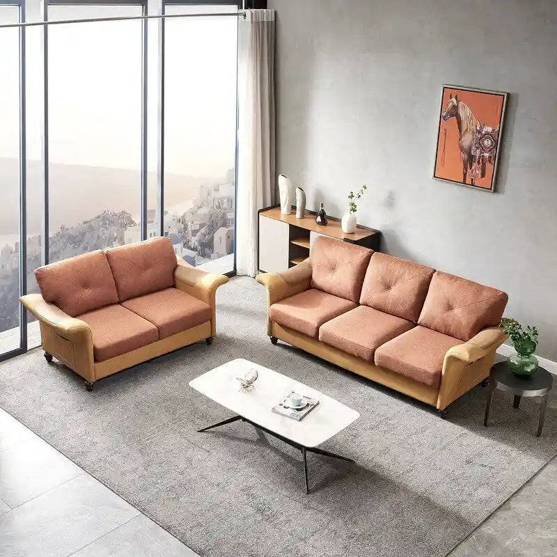 Linen Fabric Faux Leather Sofa with Two Removable Storage Boxes