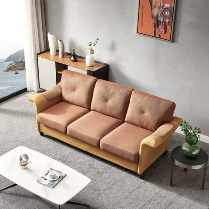 Linen Fabric Faux Leather Sofa with Two Removable Storage Boxes