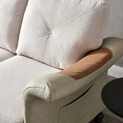 Linen Fabric Faux Leather Sofa with Two Removable Storage Boxes