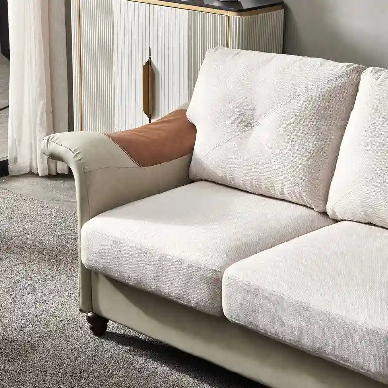 Linen Fabric Faux Leather Sofa with Two Removable Storage Boxes