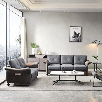 Linen Fabric Faux Leather Sofa with Two Removable Storage Boxes