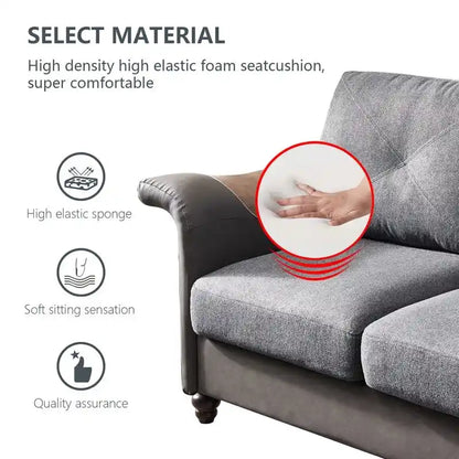 Linen Fabric Faux Leather Sofa with Two Removable Storage Boxes