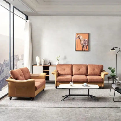 Linen Fabric Faux Leather Sofa with Two Removable Storage Boxes