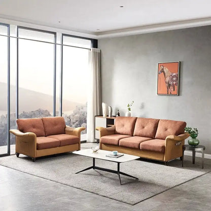 Linen Fabric Faux Leather Sofa with Two Removable Storage Boxes