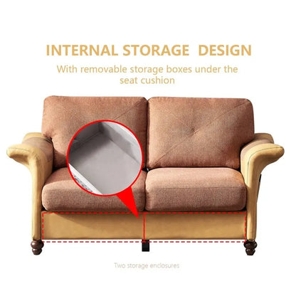 Linen Fabric Faux Leather Sofa with Two Removable Storage Boxes