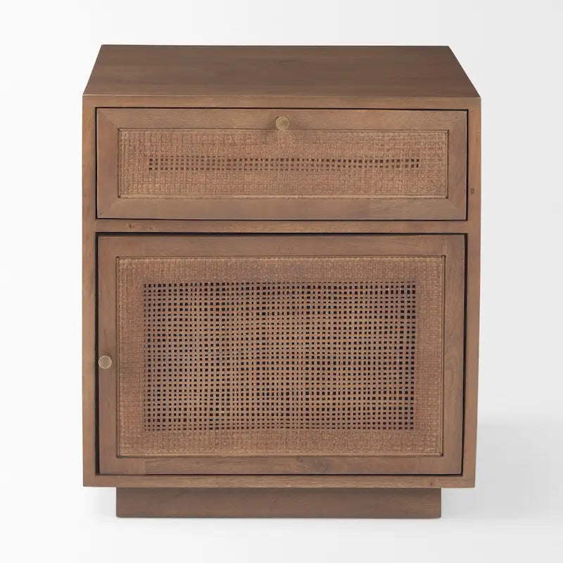 Grier Light Brown Wood w/ Cane Accent Table