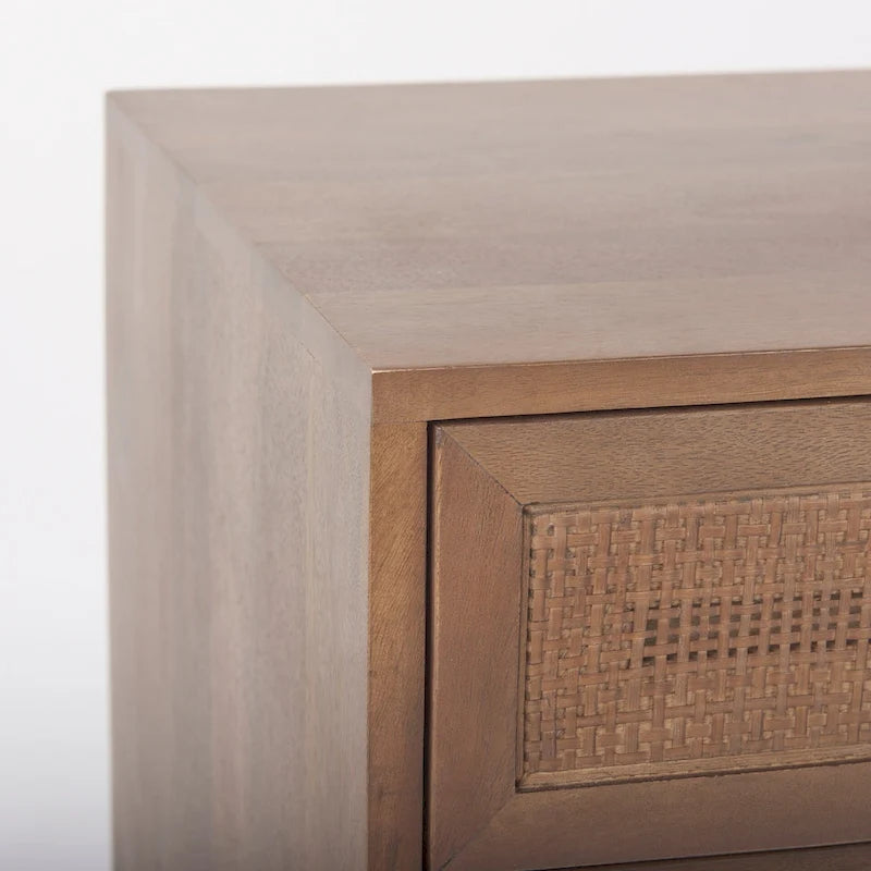 Grier Light Brown Wood w/ Cane Accent Table