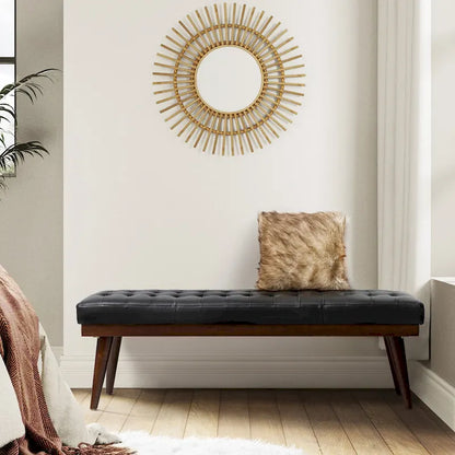Felisa Modern Genuine Leather Tufted Bench With Solid Wood Base By HULALA HOME