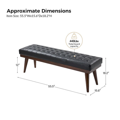 Felisa Modern Genuine Leather Tufted Bench With Solid Wood Base By HULALA HOME