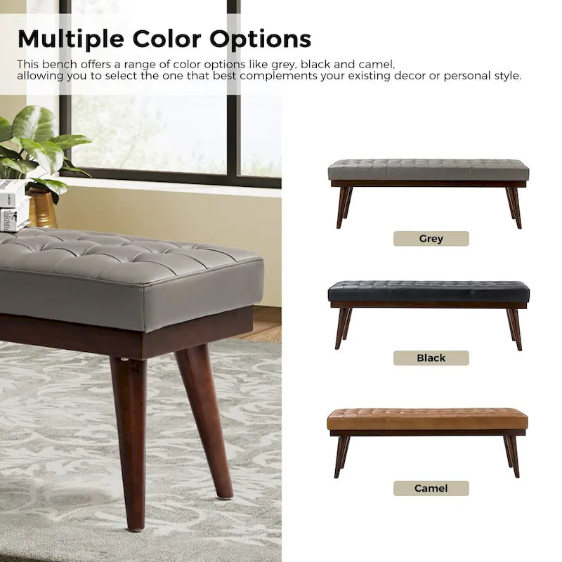 Felisa Modern Genuine Leather Tufted Bench With Solid Wood Base By HULALA HOME
