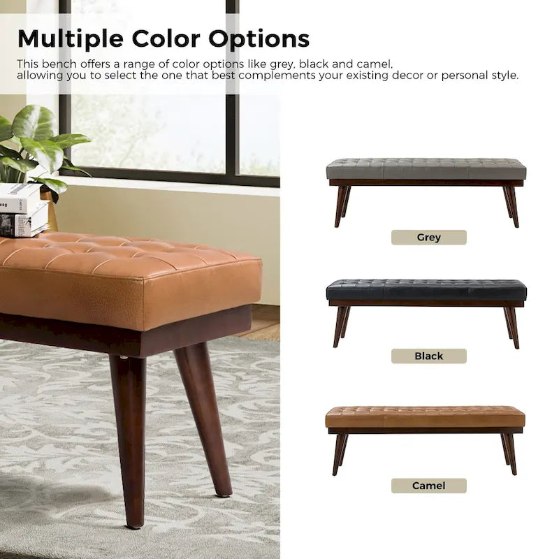 Felisa Modern Genuine Leather Tufted Bench With Solid Wood Base By HULALA HOME