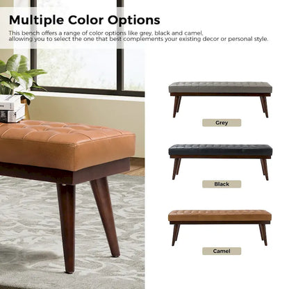 Felisa Modern Genuine Leather Tufted Bench With Solid Wood Base By HULALA HOME