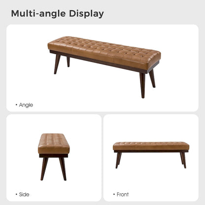 Felisa Modern Genuine Leather Tufted Bench With Solid Wood Base By HULALA HOME