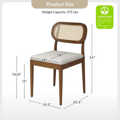 Konstantin Modern Solid Wood Dining Chair with Ratten Back and Removable Cushion Set of 2 by HULALA HOME