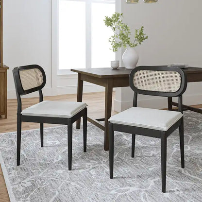 Konstantin Modern Solid Wood Dining Chair with Ratten Back and Removable Cushion Set of 2 by HULALA HOME