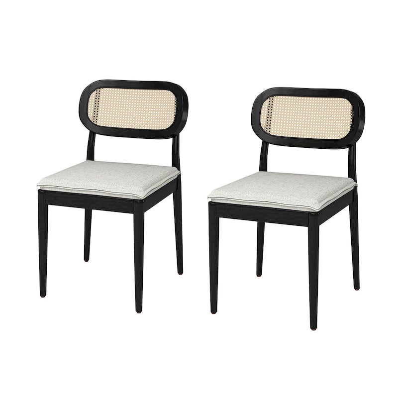 Konstantin Modern Solid Wood Dining Chair with Ratten Back and Removable Cushion Set of 2 by HULALA HOME