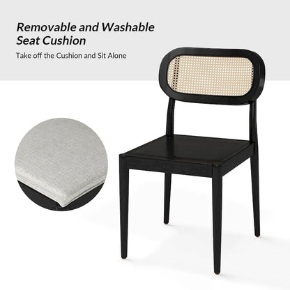 Konstantin Modern Solid Wood Dining Chair with Ratten Back and Removable Cushion Set of 2 by HULALA HOME