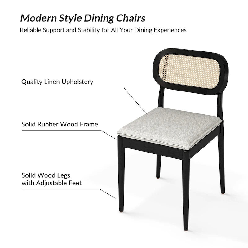 Konstantin Modern Solid Wood Dining Chair with Ratten Back and Removable Cushion Set of 2 by HULALA HOME